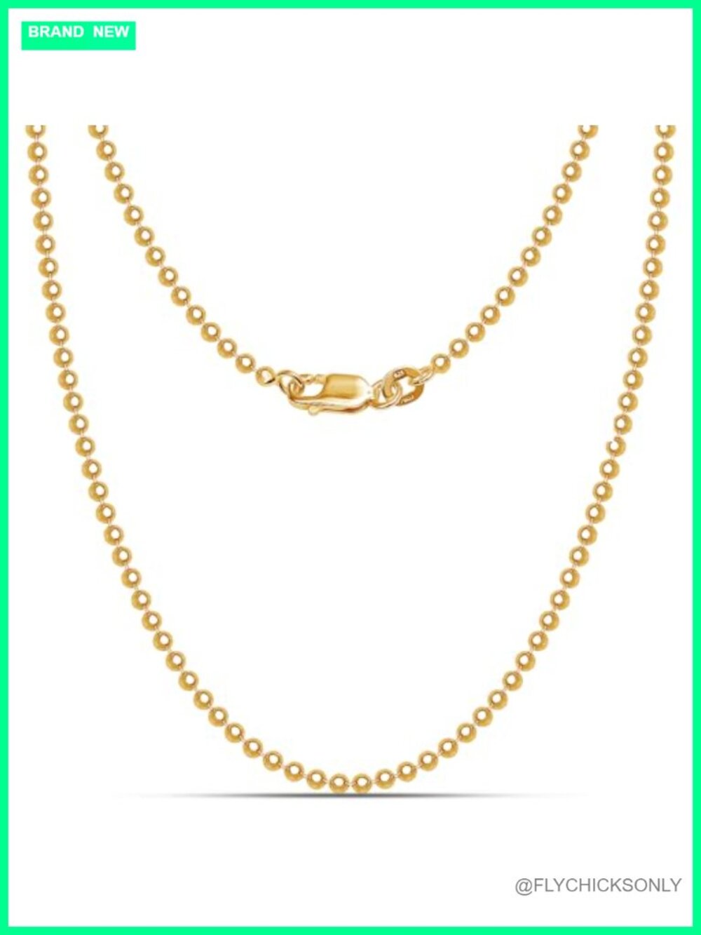 18K Gold Over Sterling Silver Ball Chain Necklace 3 MM 20 Inches